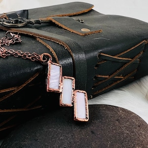Copper pink mother of pearl, pink necklace, copper electroformed, pink pearl, simple jewelry, small pendant, boho, minimalist