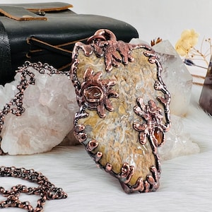 Snakeskin agate, carnelian, jewelry, agate gemstone, copper electroformed, large pendant, chunky necklace