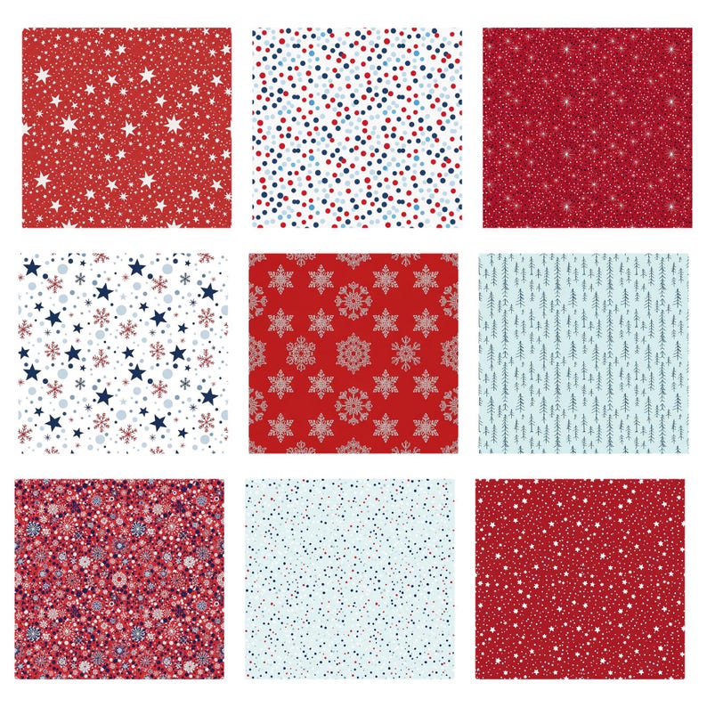 Snowy Pattern Paper Navy Berry Christmas Digital Paper | Winter Holiday Patterns | Red Blue ...
