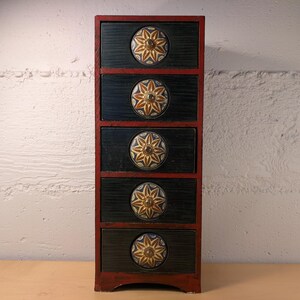 Vintage 18" Wooden 5 Drawer Mini Chest Tower with Ceramic Knobs