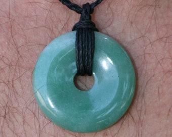Crystalwear Green Quartz Amulet necklace on black hemp cord. Beach or Surfer jewelry.  Heart Chakra healing. Gift for him.