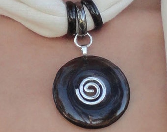 Chakra Healing Hemp Scarf Necklace with Reiki-Attuned Obsidian pendant - Gift for her