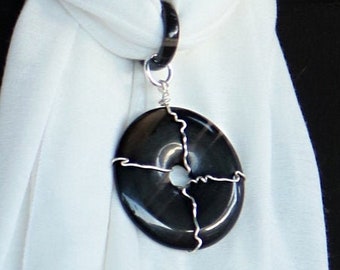 OOAK Ghost Obsidian pendant on a Hemp Scarf Necklace  - Gift for her