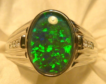 Mens Opal Ring Sterling Silver, Natural Opal Triplet  14x10 mm Oval  item 190023.