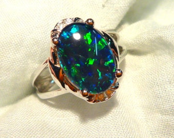 Womens Opal Ring Ladies Sterling Silver (925) & CZ, 13 x 9mm Oval Shape Triplet. item 100539.