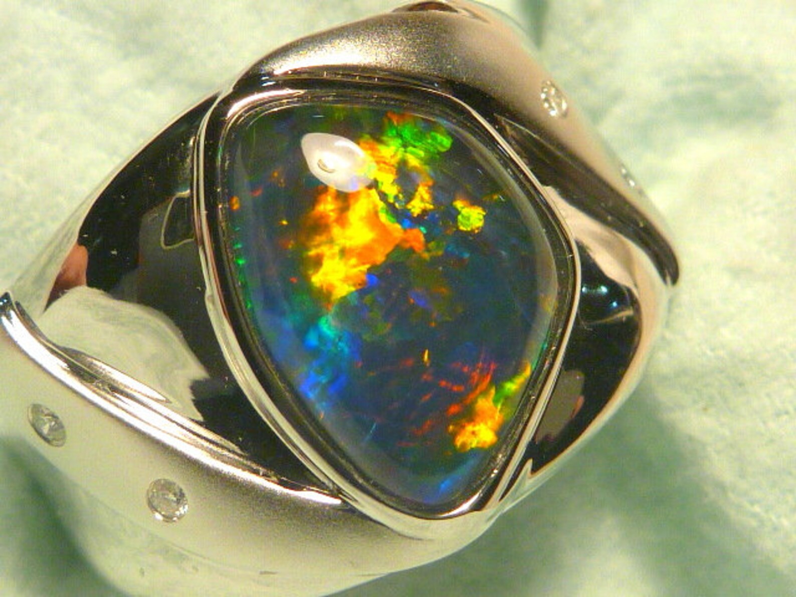 Mens Opal Ring 14ct White Gold Natural Opal Triplet 15x11 mm Etsy