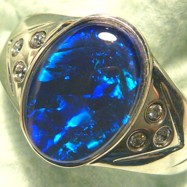 Mens Opal Ring Sterling Silver, Natural Opal Triplet. 14x10mm Oval . item 070680.