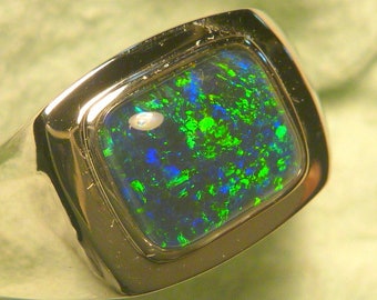 Mens Opal Ring Sterling Silver, Natural Opal Triplet. 10x8mm Rectangle. item 170326.