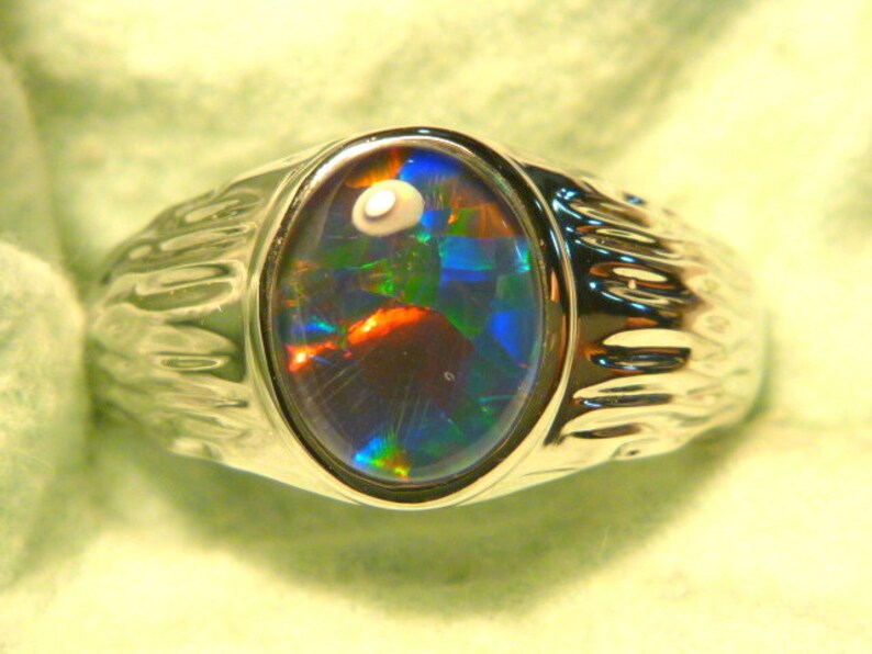 Mens Opal Ring Sterling Silver Natural Opal Triplet 10X8mm Etsy