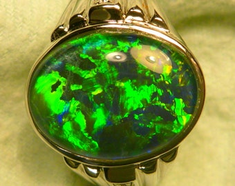 Mens Opal Ring Sterling Silver Natural Opal Triplet 16x12mm Oval  item 190823.
