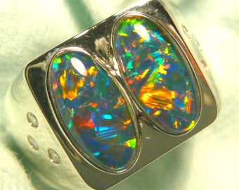 Mens Opal Ring SS (925) Natural Opal Triplet 2 x 12x6mm Oval . item 150367.