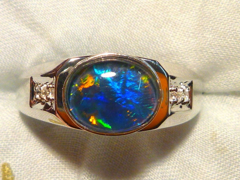 Mens Opal Ring Sterling Silver Natural Opal Triplet. 10x8mm Etsy