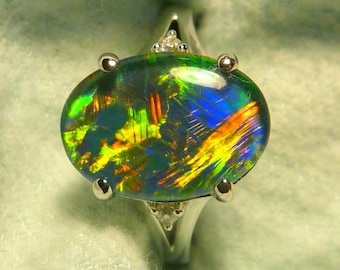 Womens Opal Ring Ladies Sterling Silver (925) & CZ, 13 x 9mm Oval Shape Triplet. item 150859.