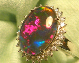 Womens Opal Ring Ladies Sterling Silver 925 & CZ, 14x10 mm Oval Shape Triplet. item 180186.