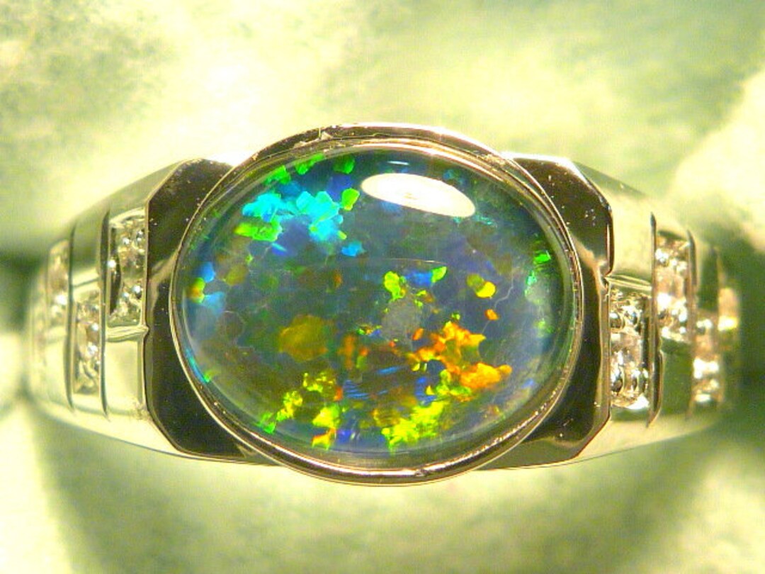 Mens Opal Ring Sterling Silver Natural Opal Triplet. 10x8mm Etsy