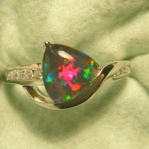 Womens Opal Ring Ladies Sterling Silver 925 & CZ, 8x 8mm Trillion Triplet. item 160103.