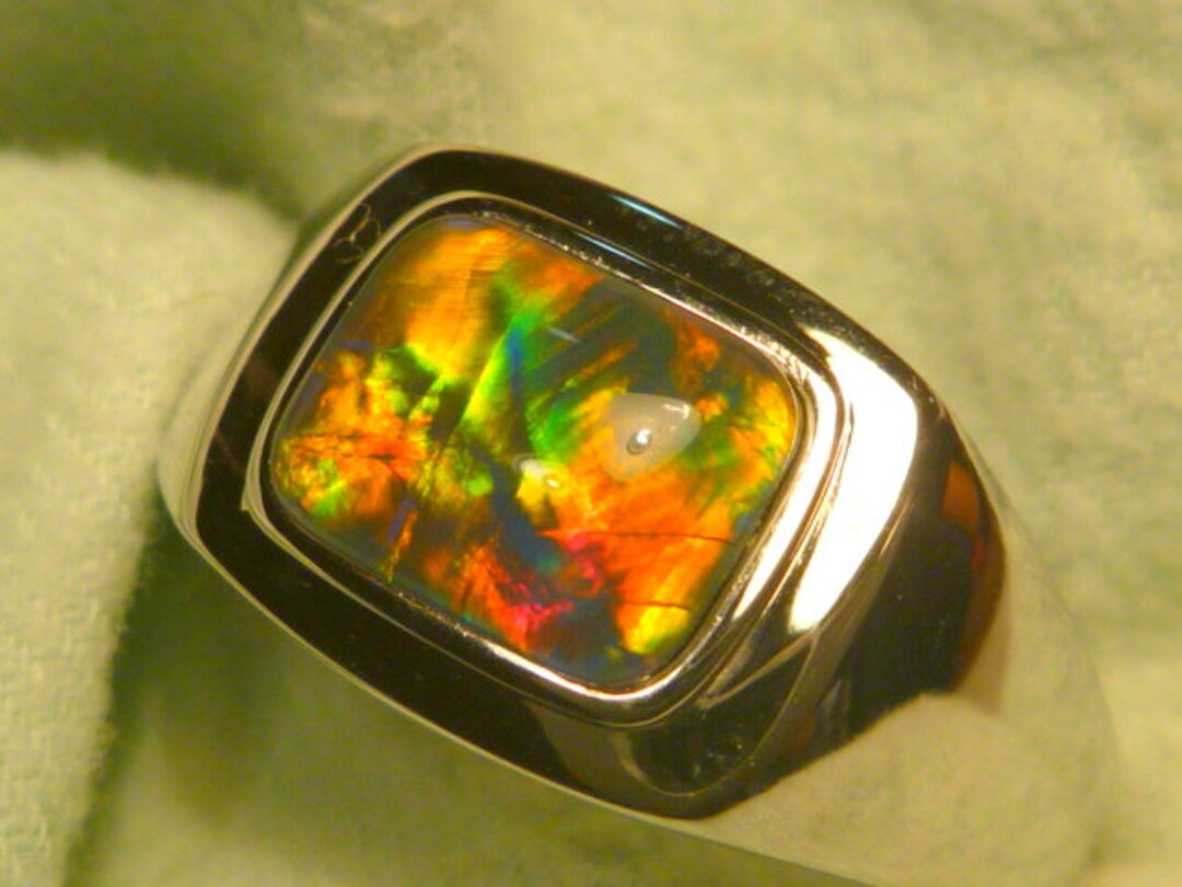 Mens Opal Ring Sterling Silver Natural Opal Triplet. 10x8mm Etsy