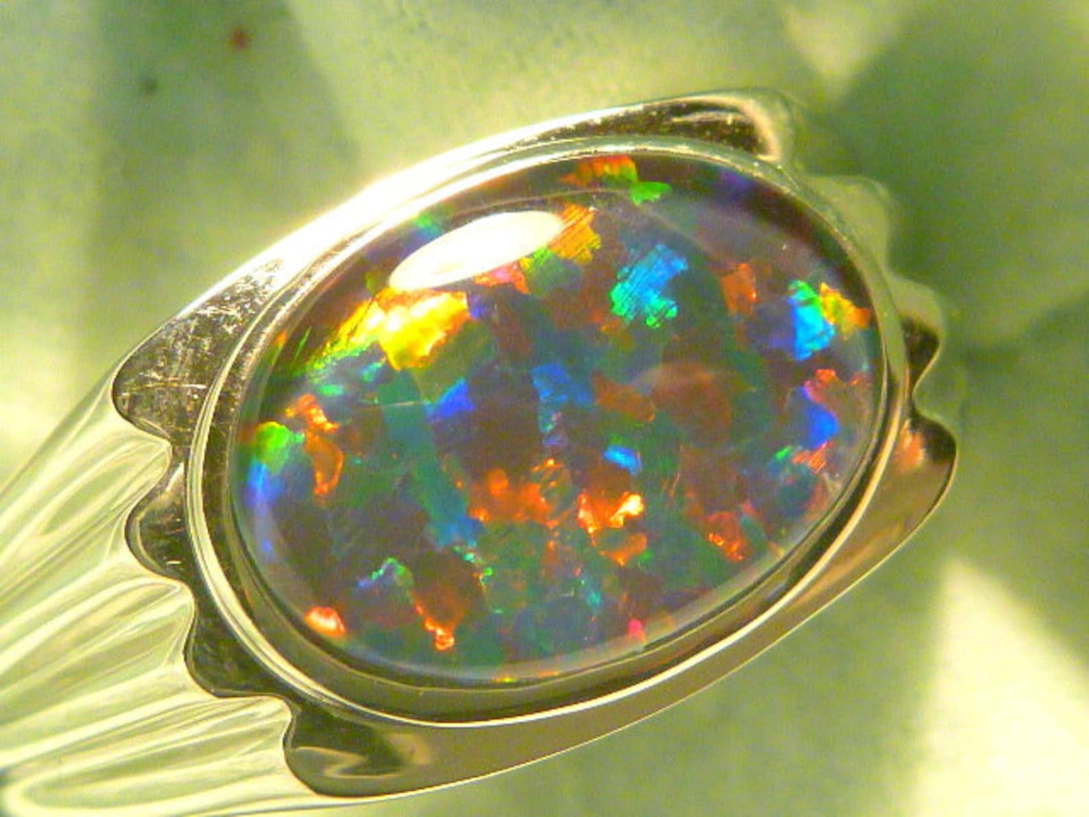 Mens Opal Ring Sterling Silver Natural Opal Triplet. 13x9 Mm Etsy UK