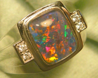 Mens Opal Ring Sterling Silver Natural Opal Triplet 10 x 8mm Rectangle. item 190610.
