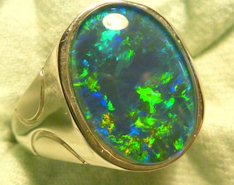 Mens Opal Ring Sterling Silver, Natural Opal Triplet. 18x13 mm Oval . item 170054.