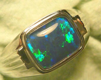 Mens Opal Ring Sterling Silver Natural Opal Triplet. 10x8mm Rectangle item 170408.