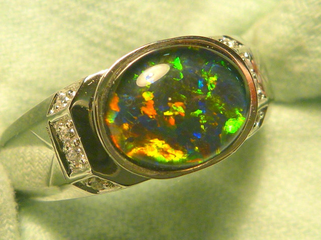 Mens Opal Ring Sterling Silver Natural Opal Triplet 10x8mm Oval Item