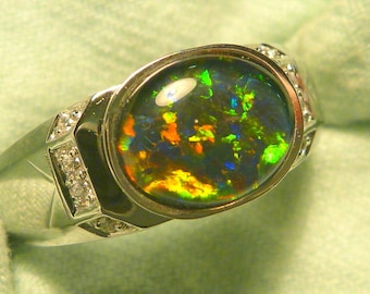 Mens Opal Ring Sterling Silver Natural Opal Triplet 10x8mm Oval item 170978.