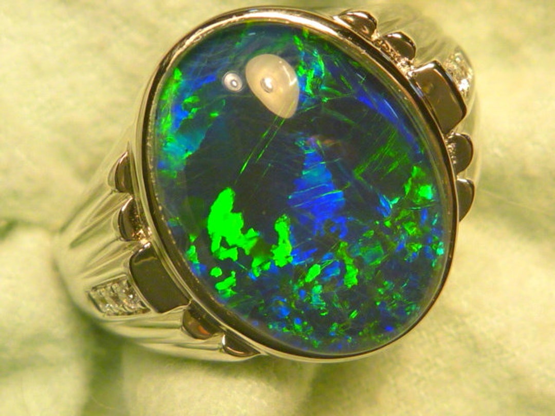 Mens Opal Ring Sterling Silver Natural Opal Triplet 16x12mm Etsy