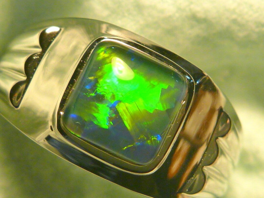 Mens Opal Ring Sterling Silver Natural Opal Triplet 8mm Square Etsy