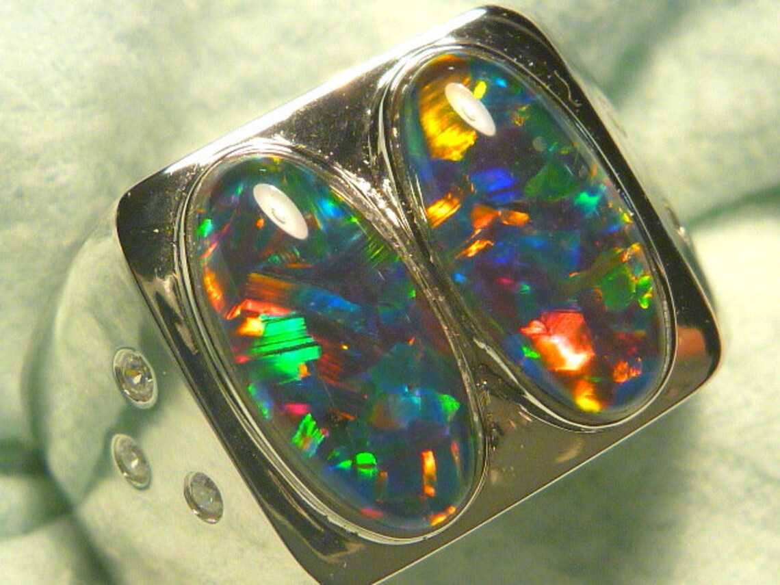 Mens Opal Ring SS 925 Natural Opal Triplet 2 X 12x6mm Oval . Etsy UK