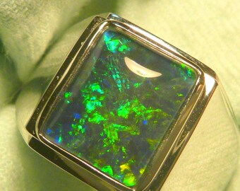 Mens Opal Ring Sterling Silver Natural Opal Triplet 12x10mm Rect item #180141.