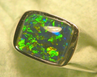Mens Opal Ring Sterling Silver, Natural Opal Triplet. 10x8mm Rectangle. item 170416.