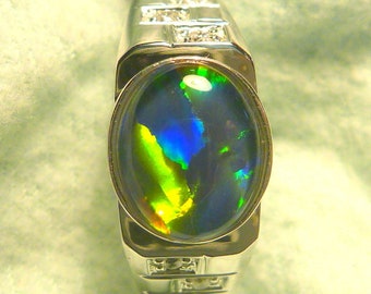 Mens Opal Ring Sterling Silver, Natural Opal Triplet. 10x8mm Oval . item 150819.
