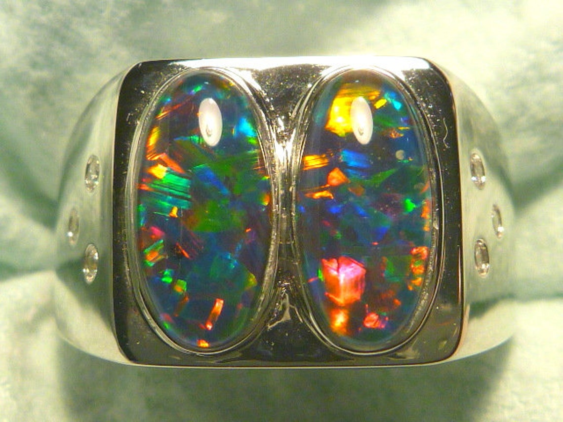 Mens Opal Ring SS 925 Natural Opal Triplet 2 X 12x6mm Oval . Etsy UK