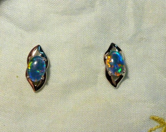 Opal Earrings 14ct  White Gold . Triplet Opals 7x5 mm Oval.  item 70400