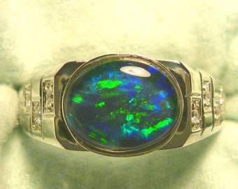 Mens Opal Ring Sterling Silver, Natural Opal Triplet. 10x8mm Oval . item 150807.