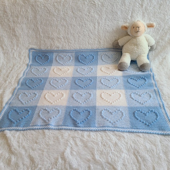 Crocheted Blue Gingham Baby Blanket Etsy