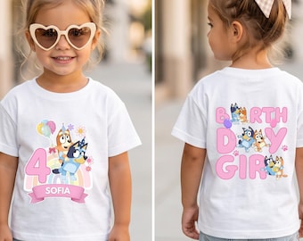 Personalized Bluey Birthday Girl Tee, 2nd Birthday Outfit, Bluey Birthday Shirt for Girls, Toddler Tee