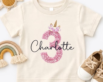 Custom Preppy Unicorn Birthday Kids Shirt, Personalized Name and Age Birthday Shirt, Gift for Birthday Girl, Gift for Her, Kid Birthday Gift