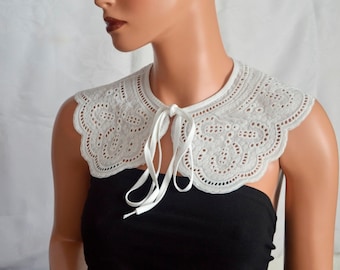 White Embroidered Cotton Peter Pan Collar, White Vintage Style Peter Pan Collar,White Detachable Collar, Gift For Her