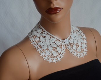 White Peter Pan Collar, White Collar, White Detachable Collar and button, Cotton, Lace Collar, Lace Necklace, Detachable Collar Necklace