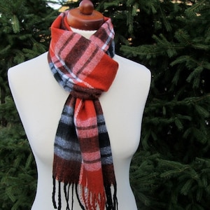 Red and Black Soft Scarf, Long Scarf, Wool Touch and Acrylic, Gift for her, Gift for him, Christmas gift,