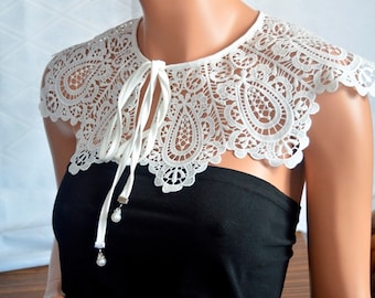 White Peter Pan Collar, White Detachable Collar with , Cotton Collar, Necklace, Detachable Collar Necklace,gift for her.