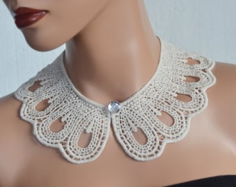 Pan Collar, Detachable Collar and button, Cotton, Lace Collar, Lace Necklace, Detachable Collar Necklace, gift (Black, White color)
