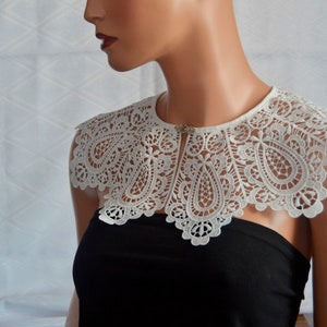 Peter Pan Collar, Detachable Collar and button, Cotton, Lace Collar, Lace Necklace, Detachable Collar Necklace, gift (White, Black color)