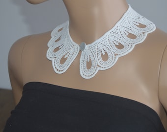 Pan Collar, Detachable Collar and button, Cotton, Lace Collar, Lace Necklace, Detachable Collar Necklace, gift (Black, White color)