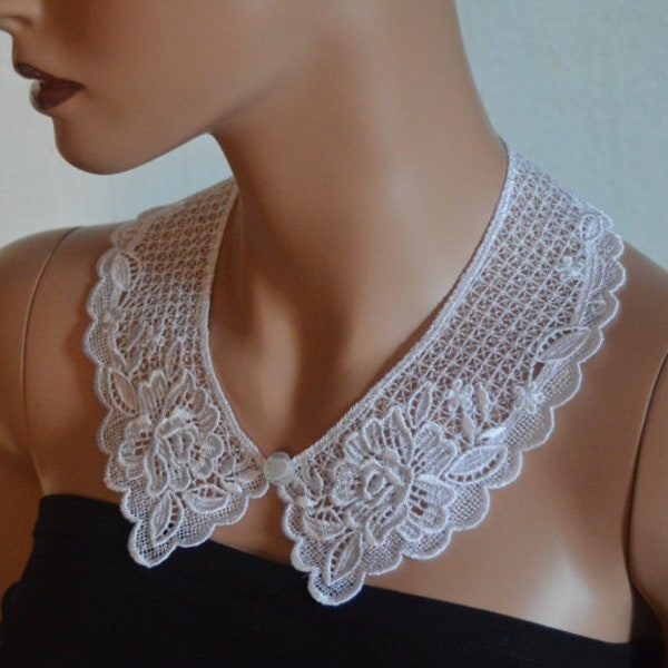 Col claudine blanc, col et bouton amovibles blancs, coton, col en dentelle, collier en dentelle, collier avec col amovible, cadeau pour lui