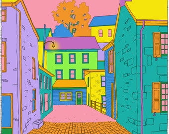 Colorful Tiber Alley - Historic Ellicott City, Md - Original limited edition print