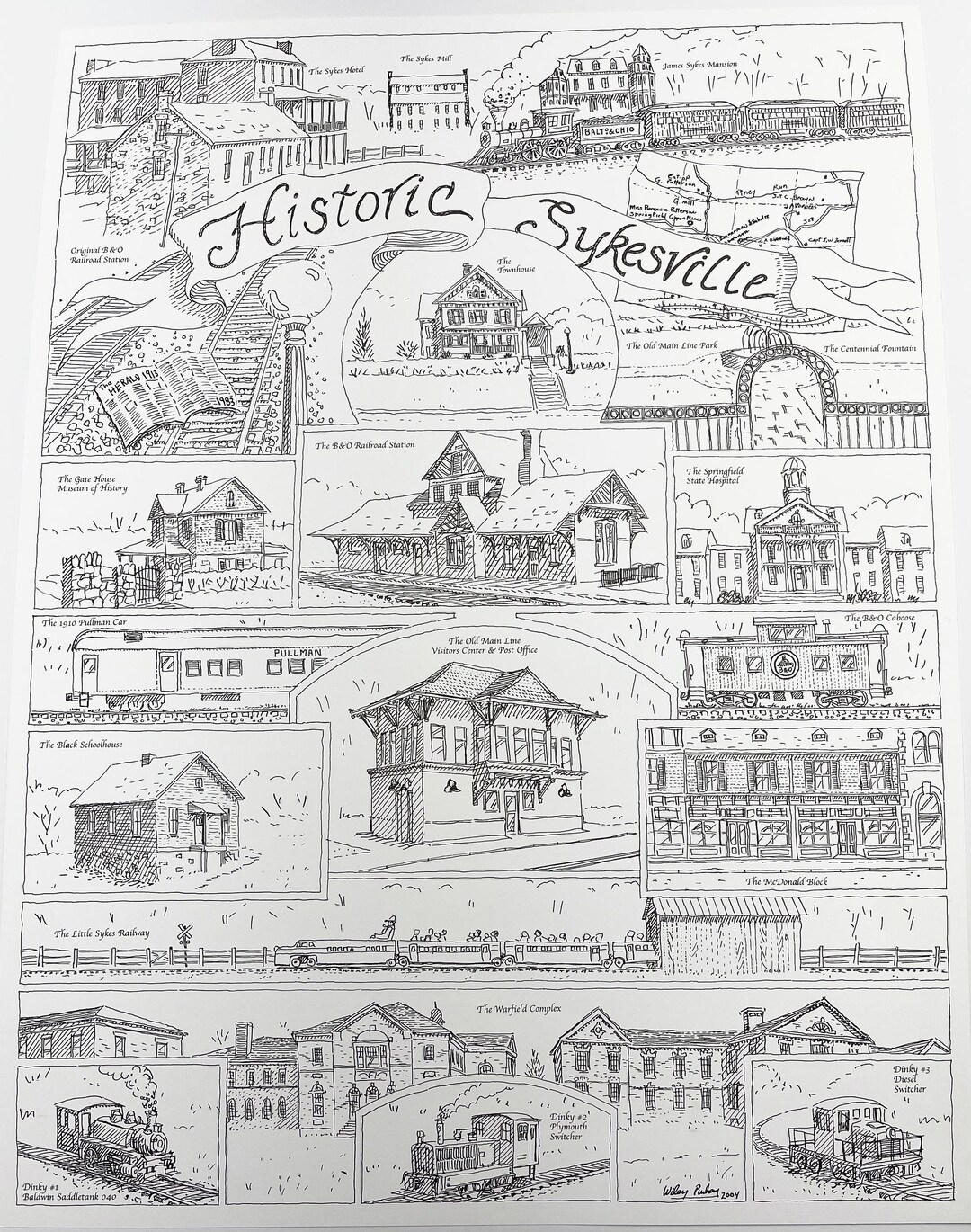 Print of Ink Drawing of Historic Sykesville - Etsy