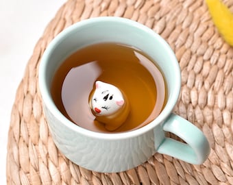 Mug en céramique 230 ml avec de jolis animaux, motif panda, chat, canard et lapin en 3D, mug kawaii pour café ou thé, cadeau d'anniversaire ou de Noël pour enfants et filles.